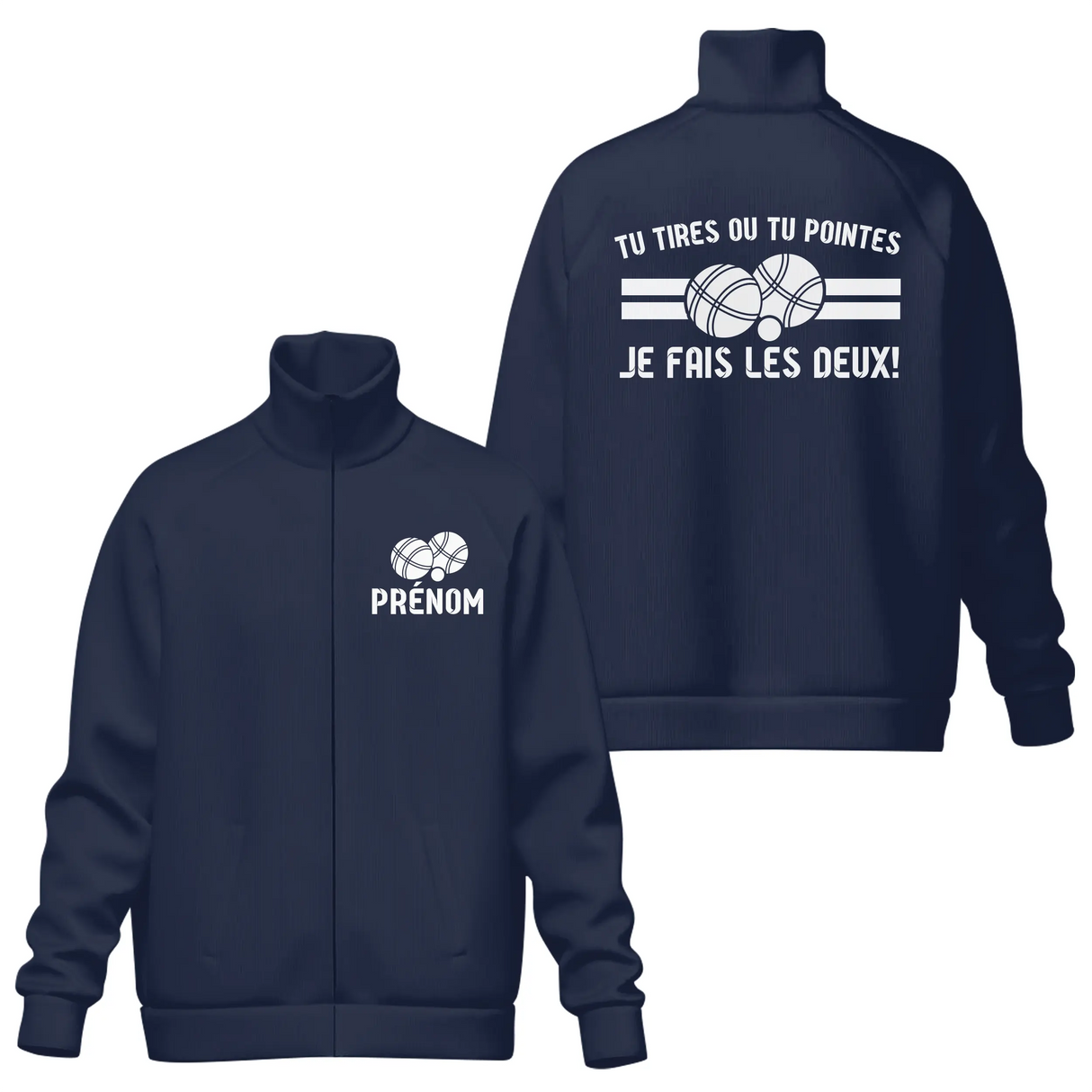 Veste col montant pétanque bleu marine slogan dilemme bouliste tireur pointeur boules