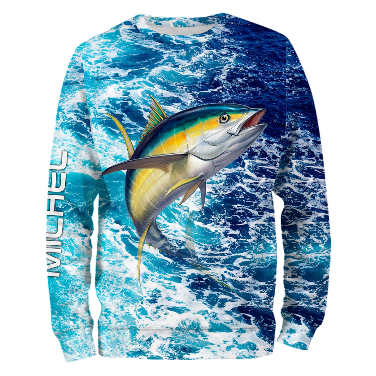 Sweat à capuche pêche thon motif océan vagues, vêtement chaud pour pêcheur au gros au large