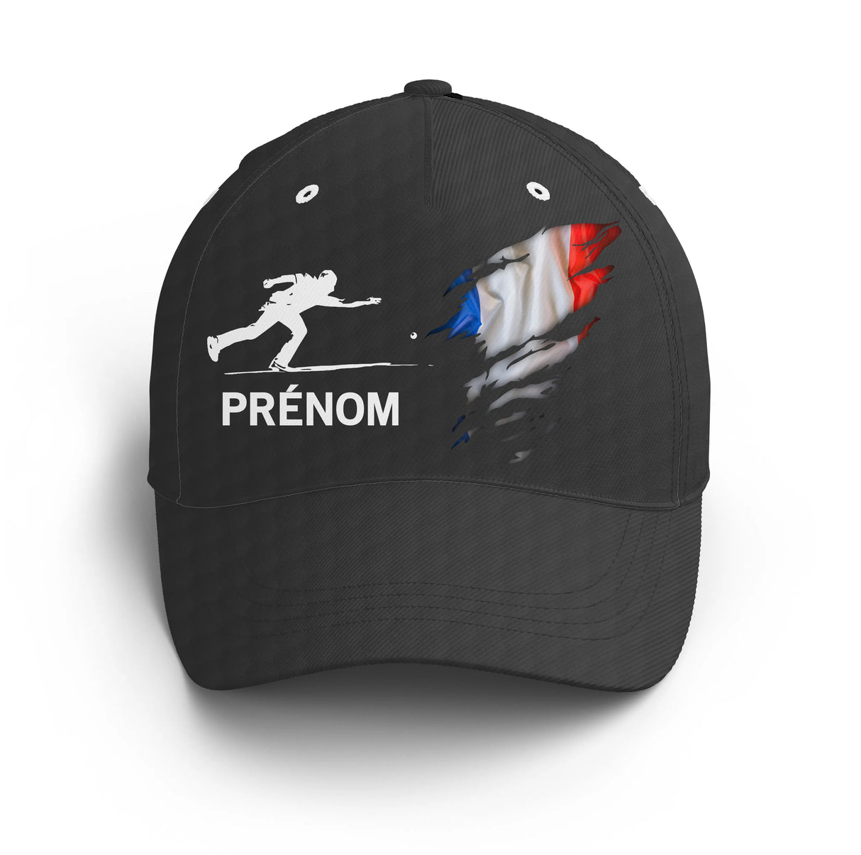 Casquette pétanque blanche drapeau tricolore boules joueur prénom broderie côté unisexe personnalisée