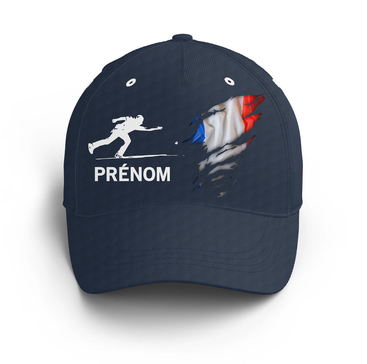 Casquette pétanque noire drapeau tricolore prénom broderie côté unisexe personnalisée