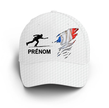 Casquette Pétanque Performance, Cadeau Personnalisé Idéal Bouliste, Drapeau France - CT10122213 Blanc Avant