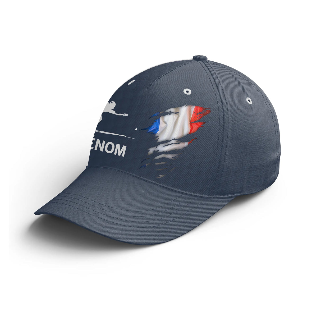 Casquette pétanque bleu marine drapeau tricolore prénom broderie côté unisexe personnalisée