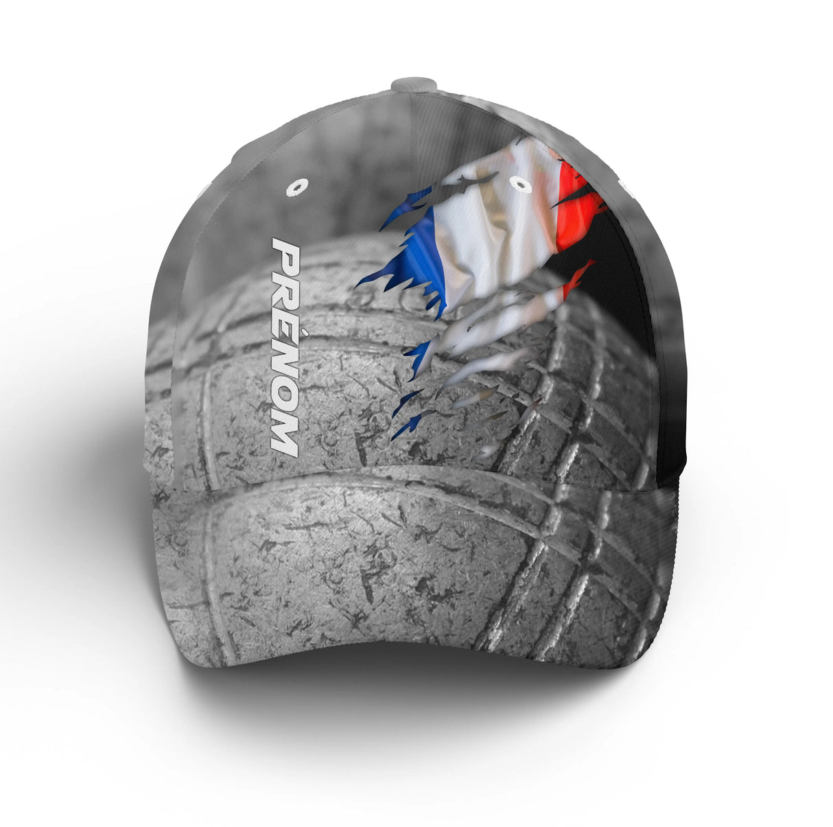 Casquette pétanque gris métallique tricolore drapeau dynamique prénom broderie côté unisexe personnalisée