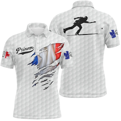 Polo Pétanque, Cadeau Personnalisé Bouliste, Polo à Séchage Rapide Drapeau France - CT10112223KYC Polo Homme Blanc