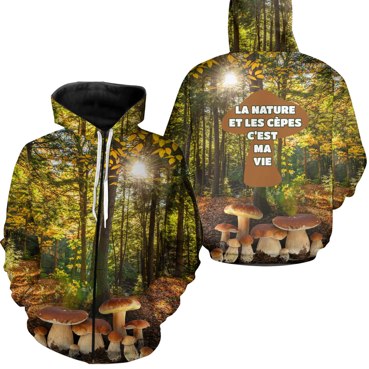 Sweat à capuche zippé all-over avec champignons et nature