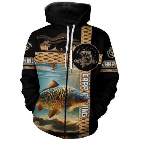 Pêche De La Carpe, Canne À Pêche, Cadeau Pêcheur, Peau De La Carpe - CTS22032201 Sweat à Capuche Zippé All Over Unisexe