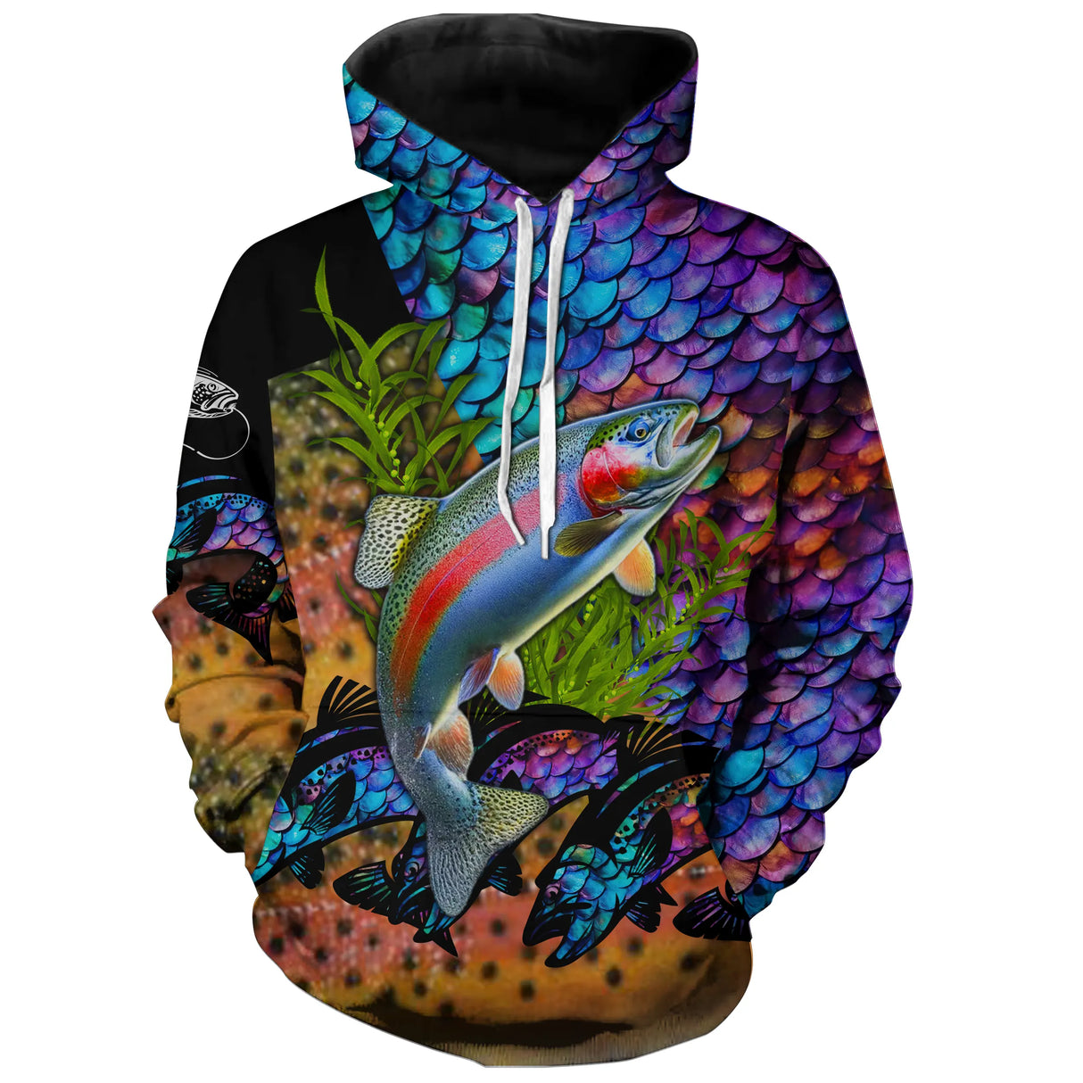 Sweat à capuche all-over peau de truite arc-en-ciel iridescent multicolore