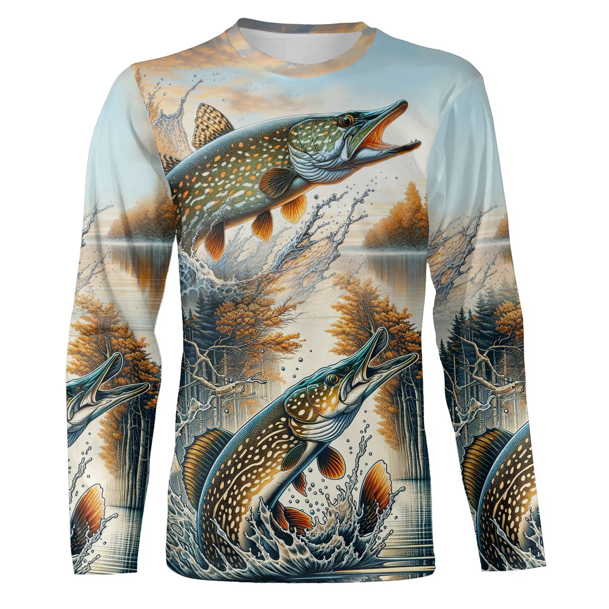 T-shirt manches longues pêche brochet à la mouche brochets en bond humour C'est pas la taille qui compte