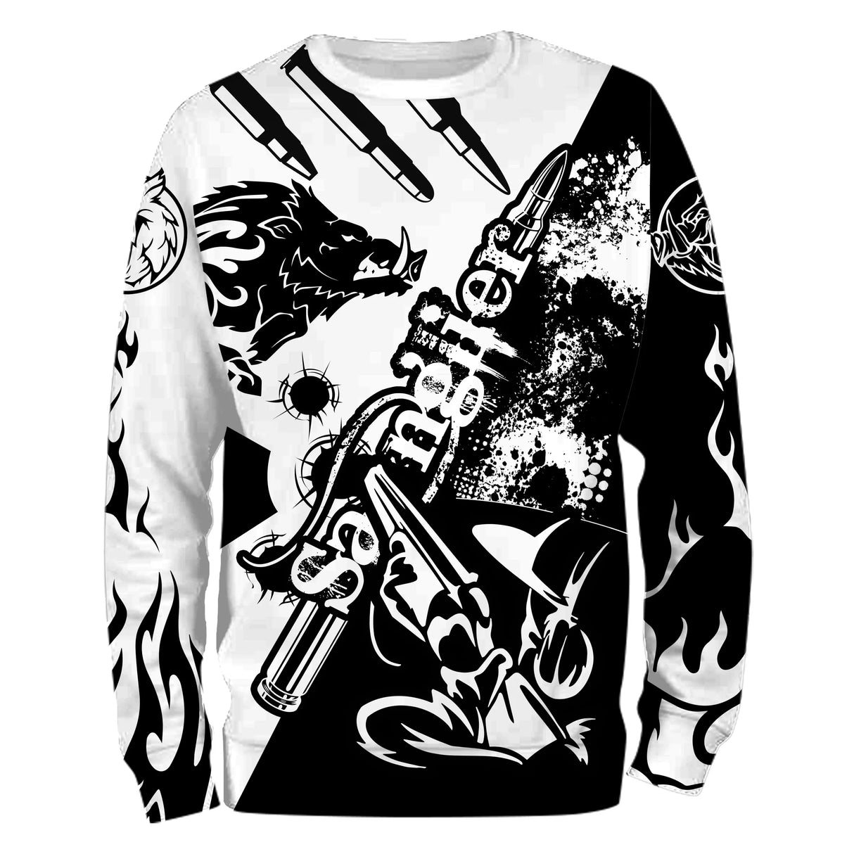 T-shirt all-over col rond chasse sanglier Hunter, design tête sanglier et lettrage, accessoire pour chasseur