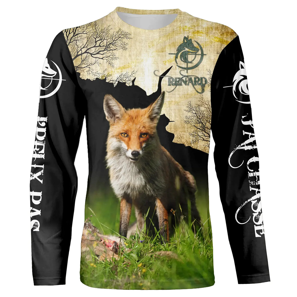 T-shirt manches longues chasse renard camouflage forêt, coupe unisexe humour chasseur