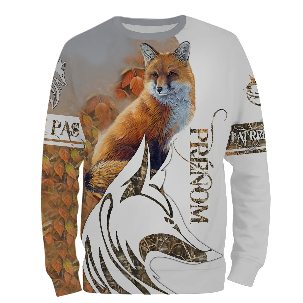 Sweat à capuche chasse renard beige orange, marquage prénom pour chasseur petit gibier