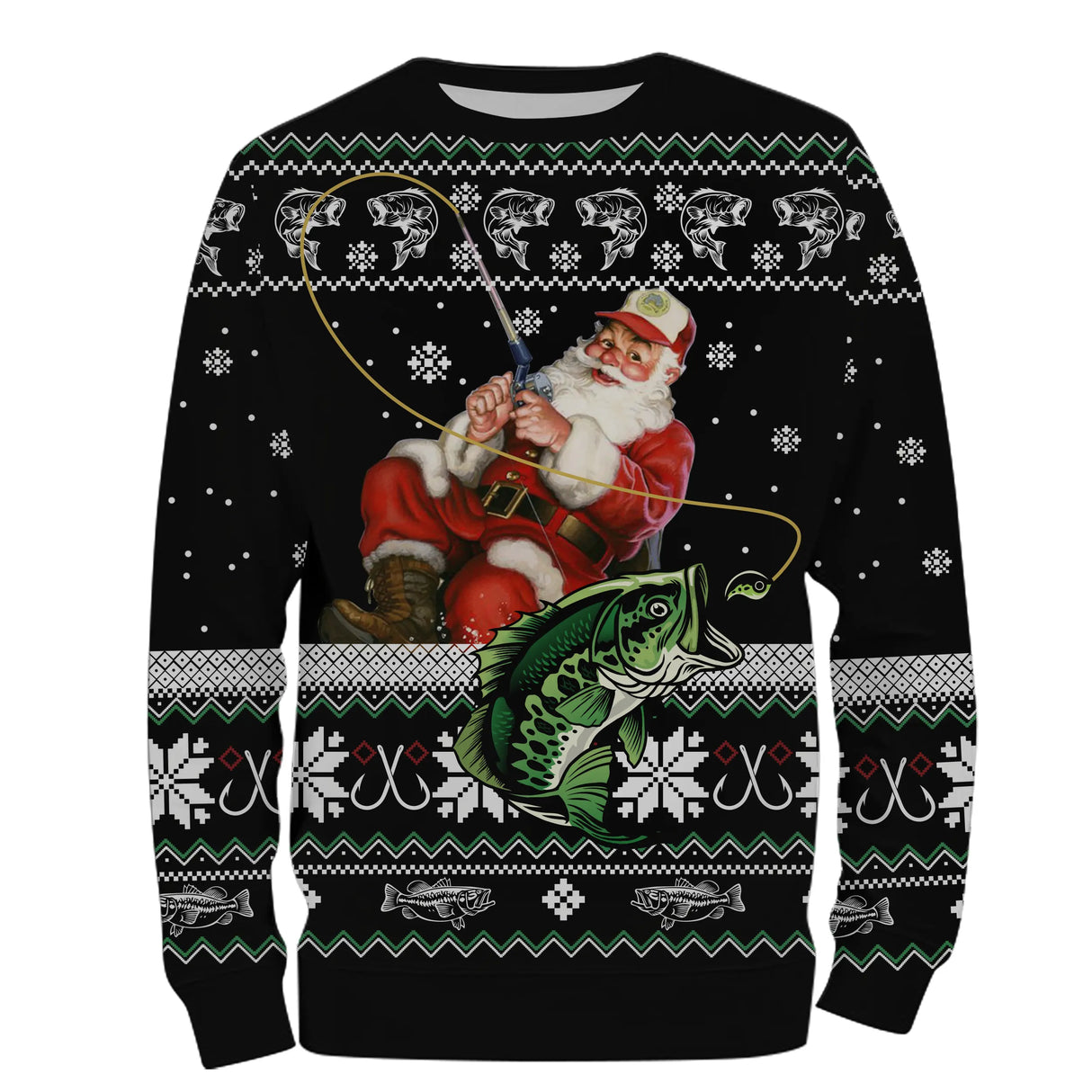 Sweat à capuche Noël Père Noël pêcheur, design ugly christmas sweater pour passionné halieutique