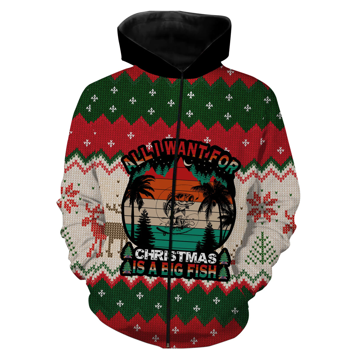 T-shirt Noël Big Fish poisson Christmas, design all-over festif pour amateur halieutique