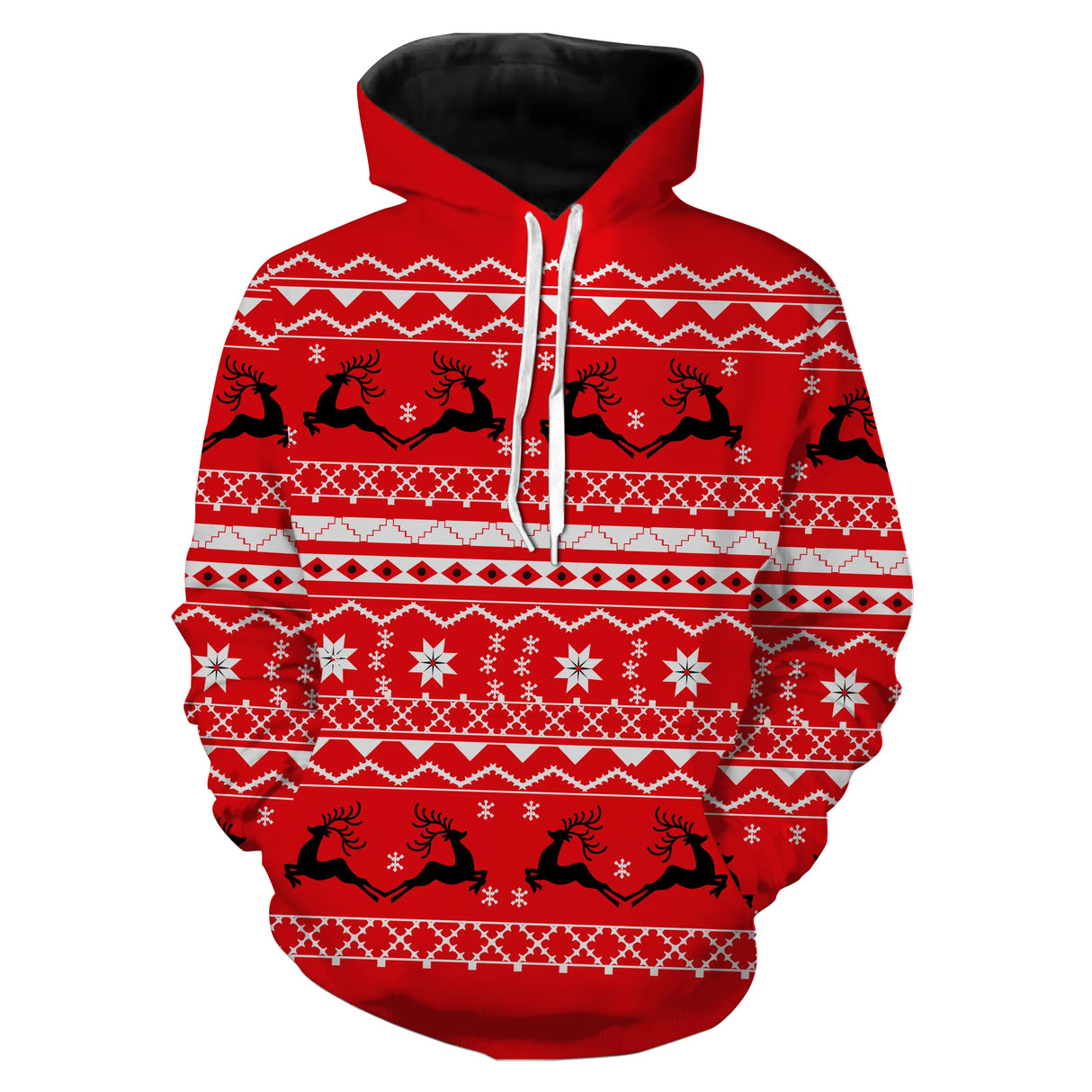 Sweat zippé Noël rouge cerf bondissant jacquard, tenue festive tradition tricotée pour réveillon