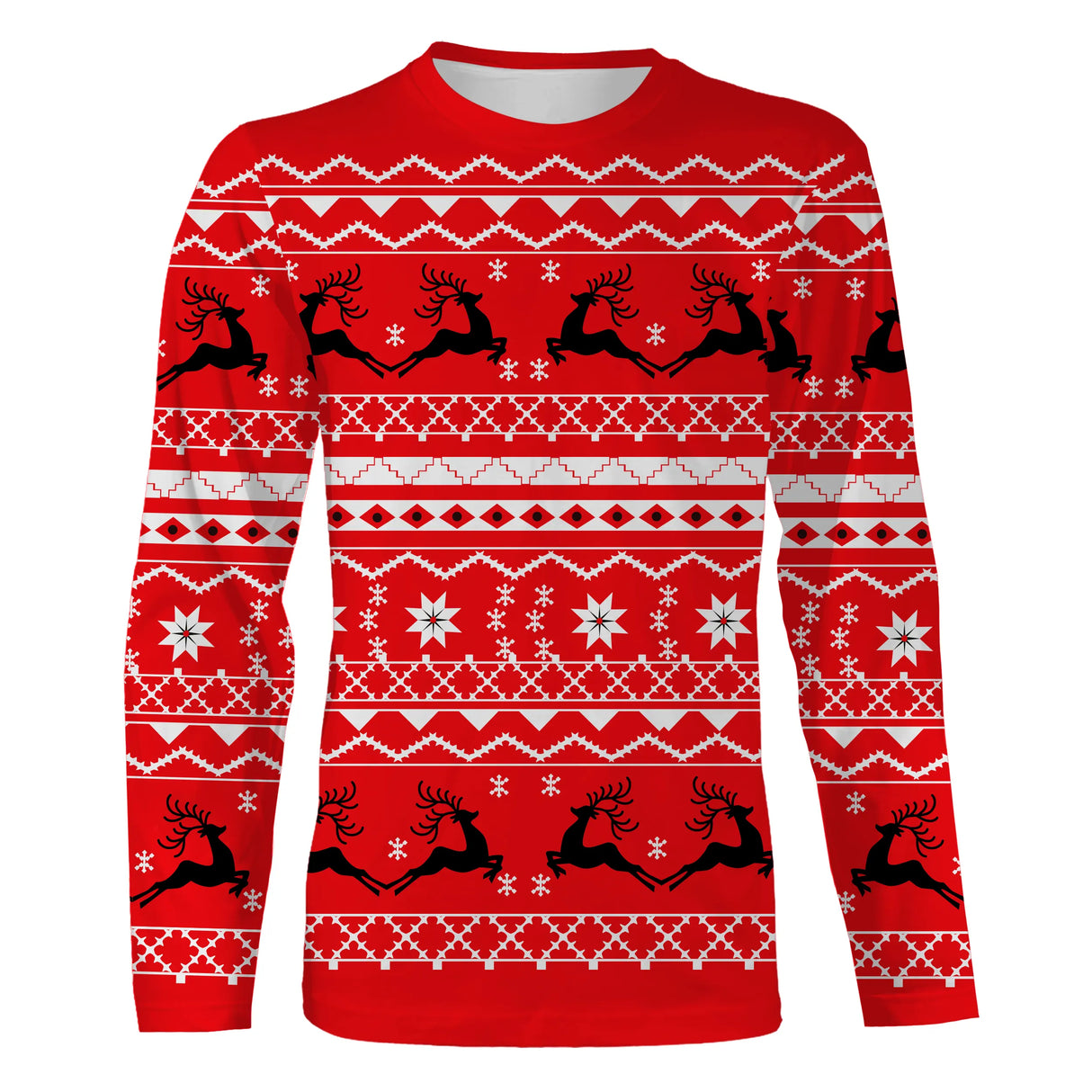 Sweater Noël rouge cerf jacquard tricoté style norvégien, coupe unisexe pour chasseur grande faune