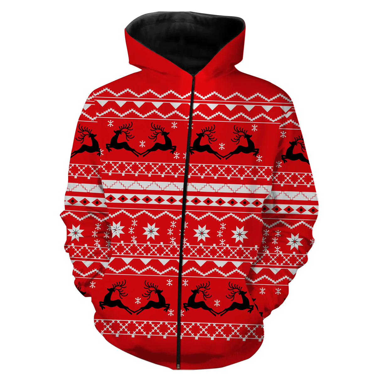 T-shirt Noël rouge cerf jacquard scandinave, design all-over festif pour amoureux brame du cerf