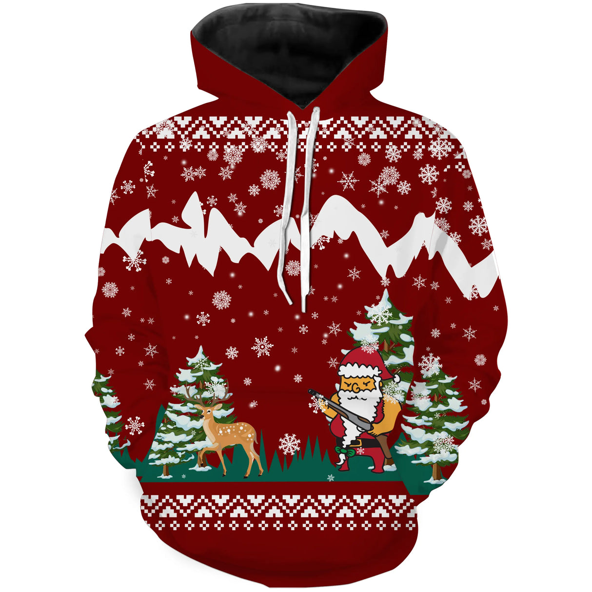 Sweat zippé Noël rouge bordeaux Père Noël chasseur, tenue festive narrative pour réveillon