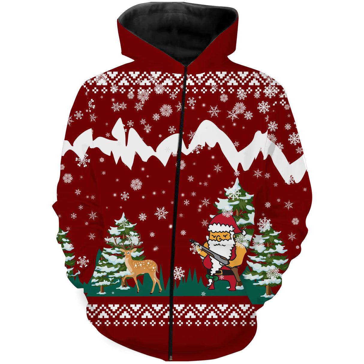 T-shirt Noël Père Noël chasse cerf rouge, design all-over festif pour passionné brame du cerf
