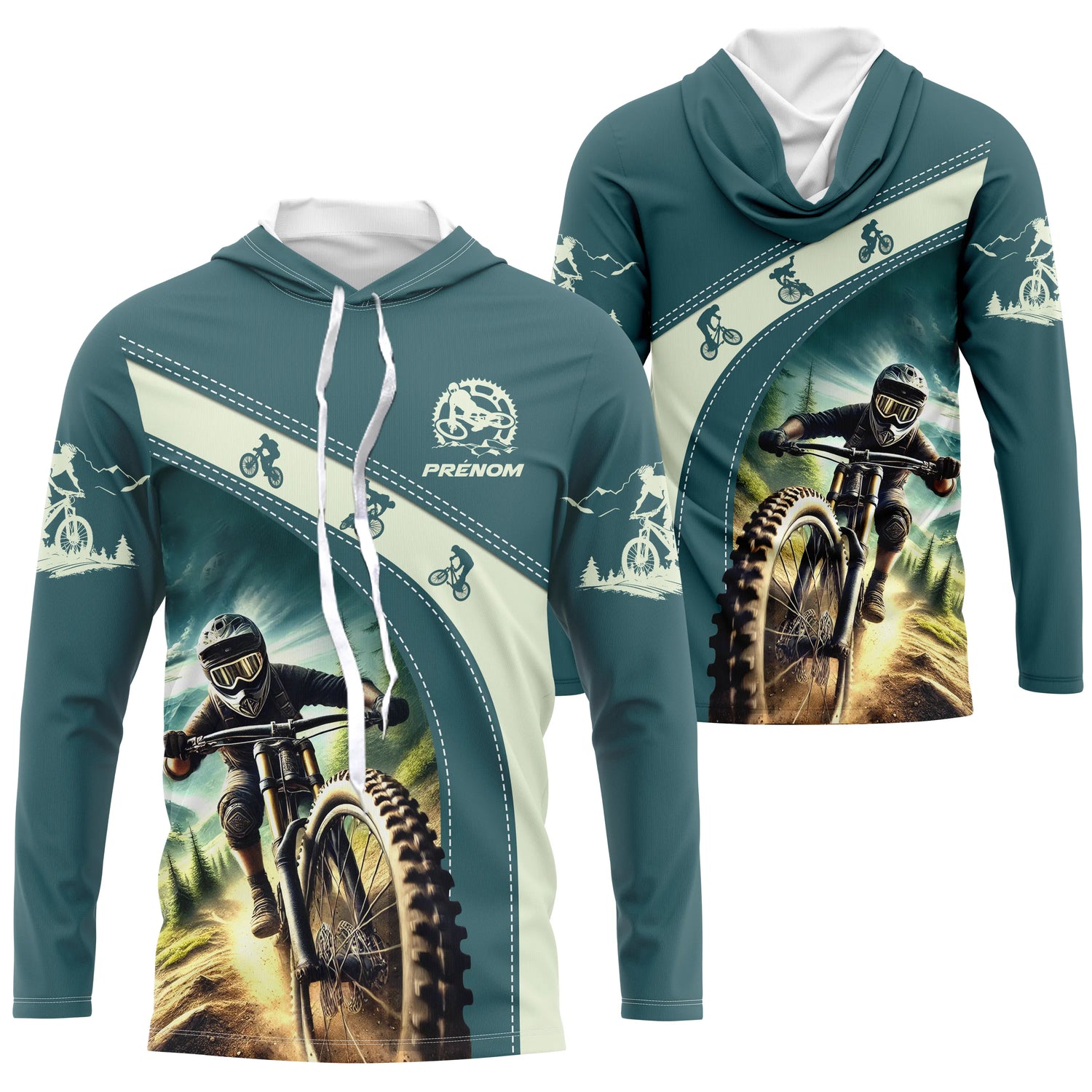 Vêtement VTT Personnalisé – Maillot & Hoodie Cyclisme Freeride avec Prénom - A13012501 - Anti-UV T-shirt manches longues à capuche