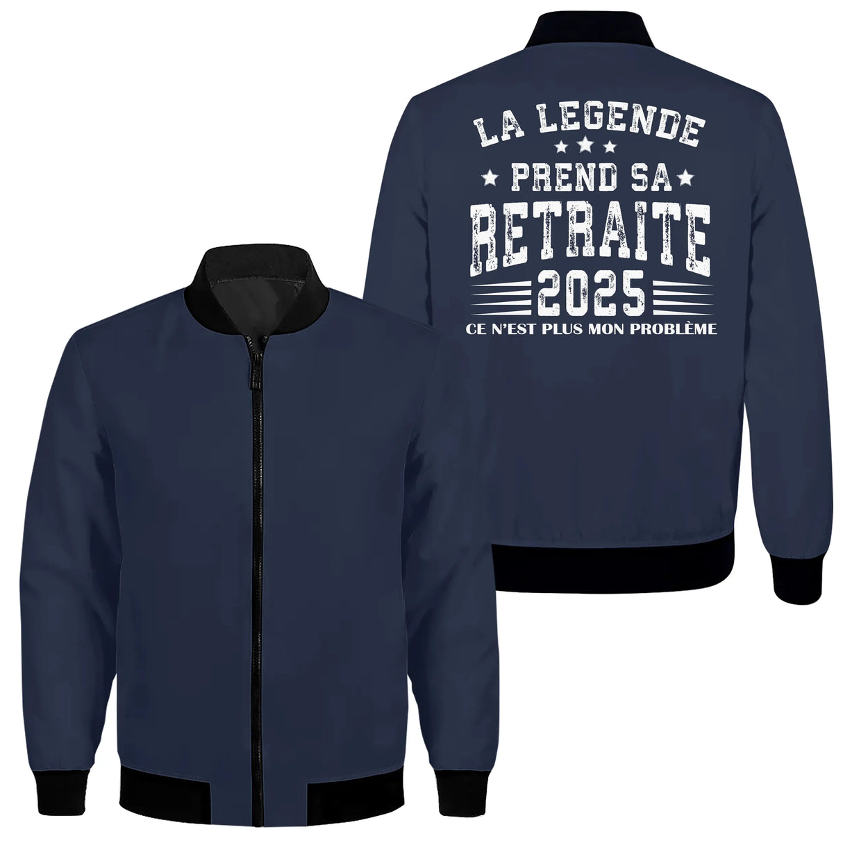 Sweat capuche zippé retraite humour bleu marine avec slogan La Légende prend sa retraite