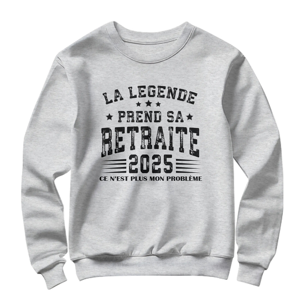 Sweat retraite humour gris chiné classique avec slogan départ retraite et année brodée