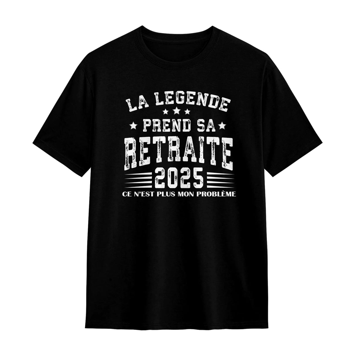 T-shirt retraite humour noir avec inscription La Légende prend sa retraite en blanc