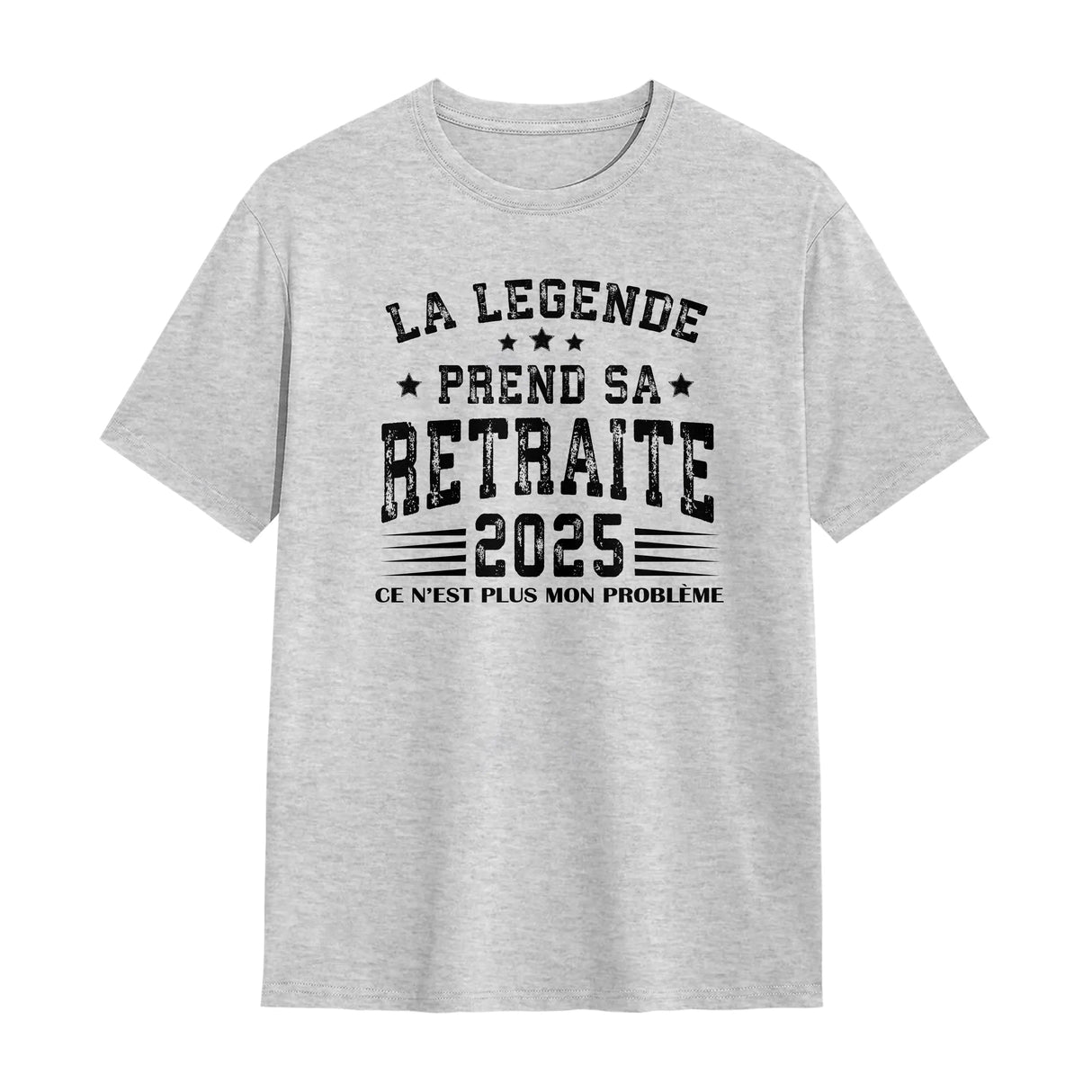 T-shirt retraite humour gris chiné avec design étoiles et message ce n'est plus mon problème