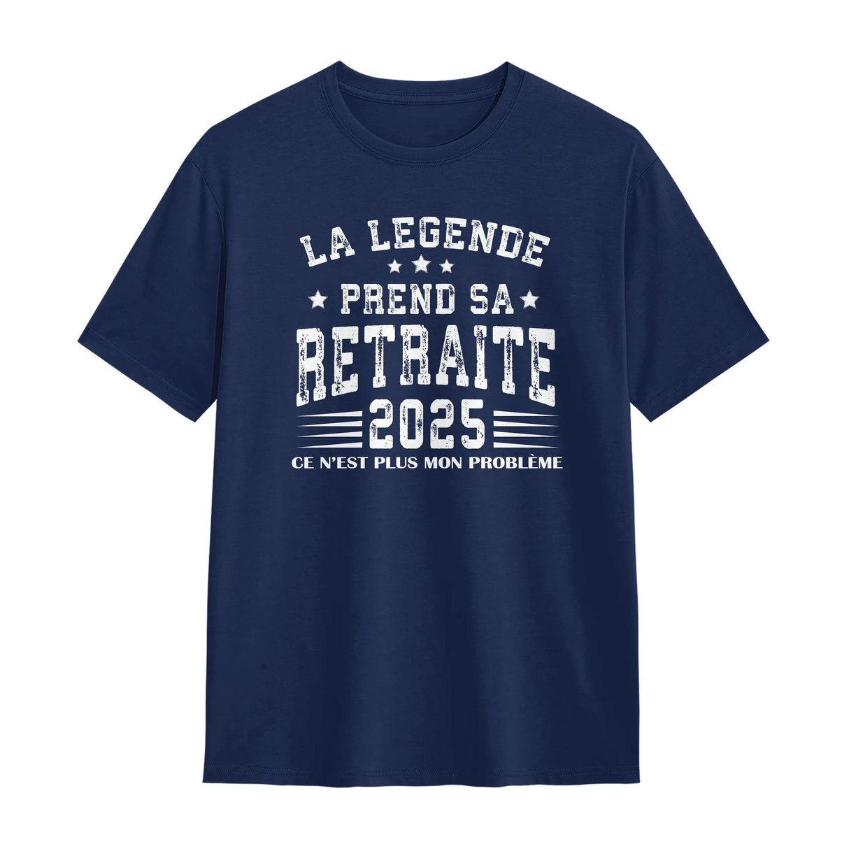 T-shirt retraite humour bleu marine avec slogan La Légende prend sa retraite et année personnalisée