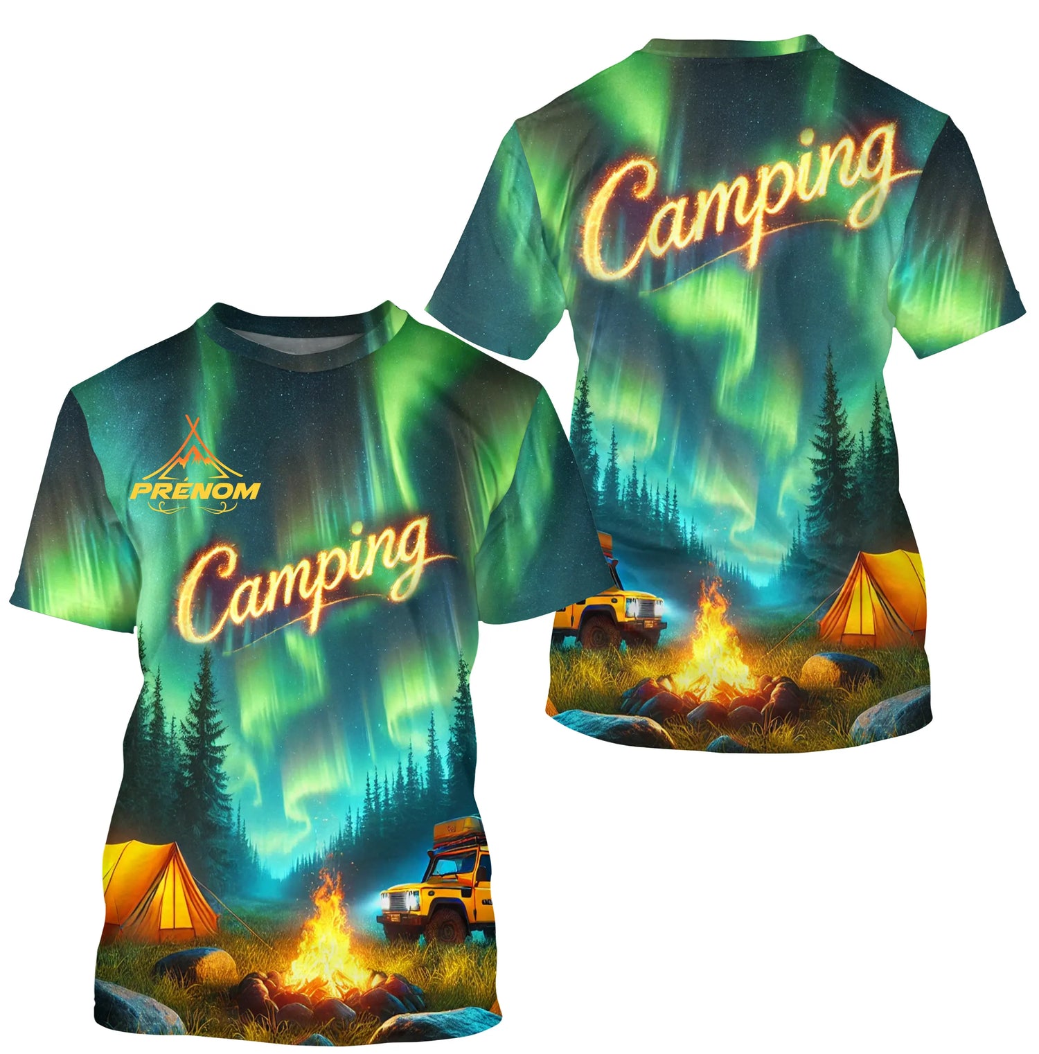 Vêtement de Camping Personnalisé – Design Aurores Boréales & Feu de Camp - A14012507 - T-shirt
