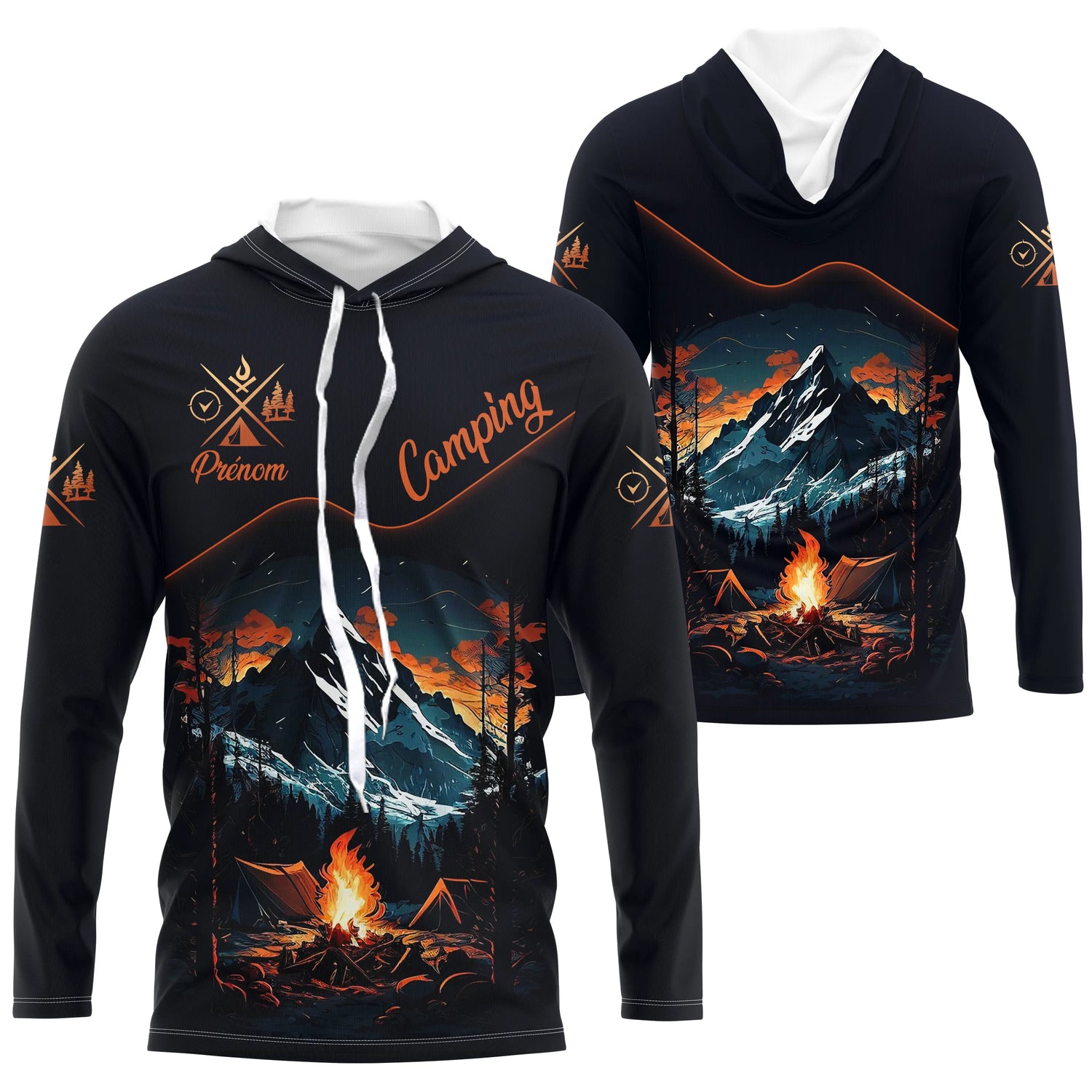 Sweat, T-shirt et Hoodie Camping Personnalisé – Feu de Camp & Montagne - A14012510 - Anti-UV T-shirt manches longues à capuche