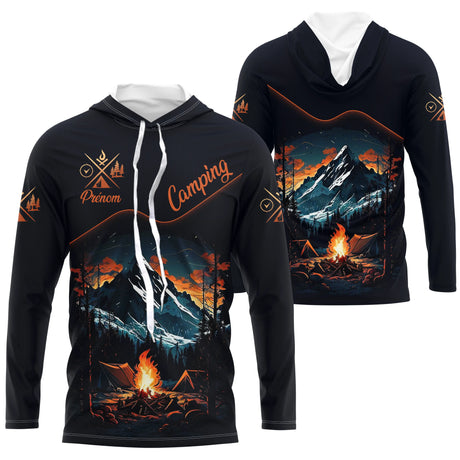 Sweat, T-shirt et Hoodie Camping Personnalisé – Feu de Camp & Montagne - A14012510 - Anti-UV T-shirt manches longues à capuche