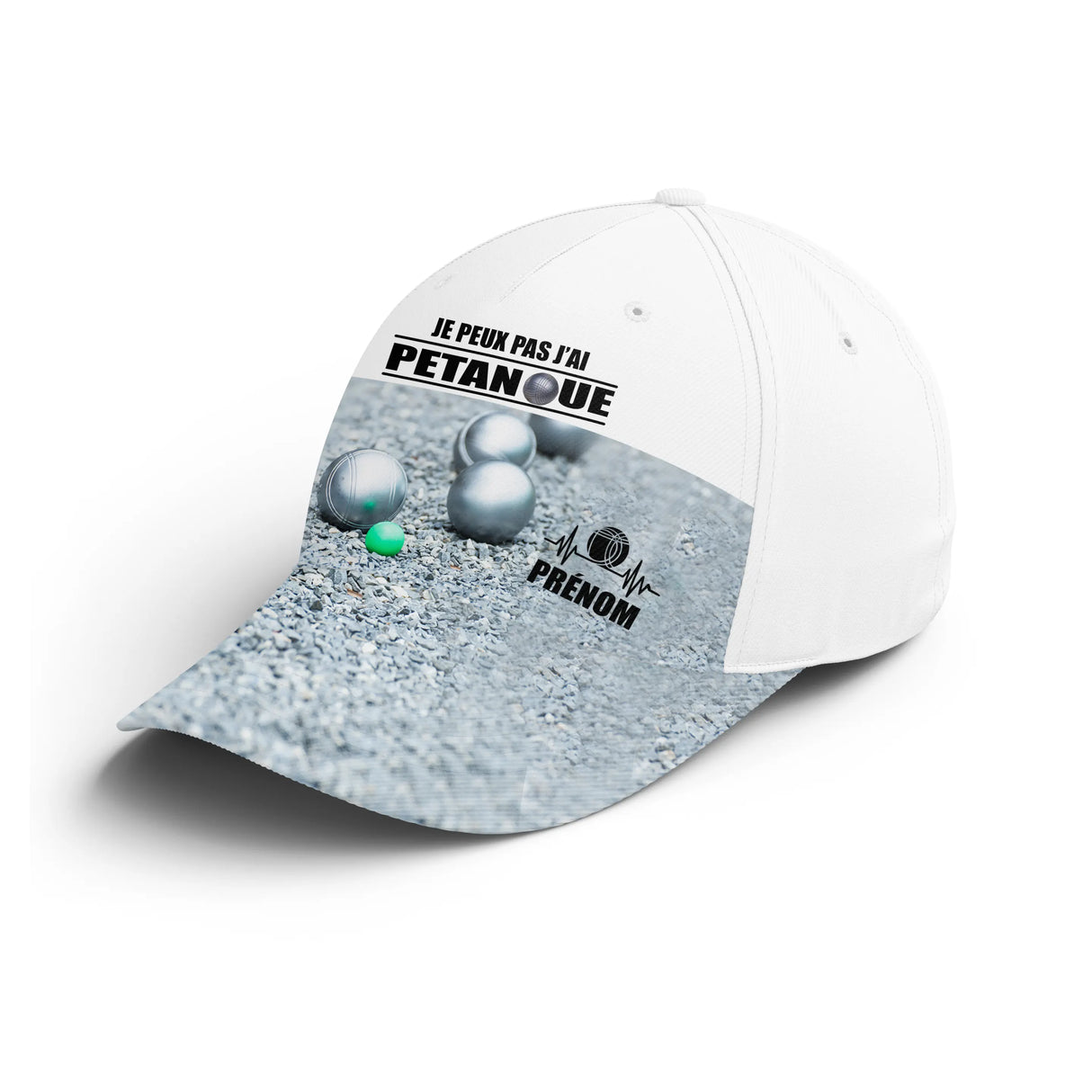 Casquette pétanque blanche j'peux pas boules réalistes prénom broderie côté unisexe personnalisée