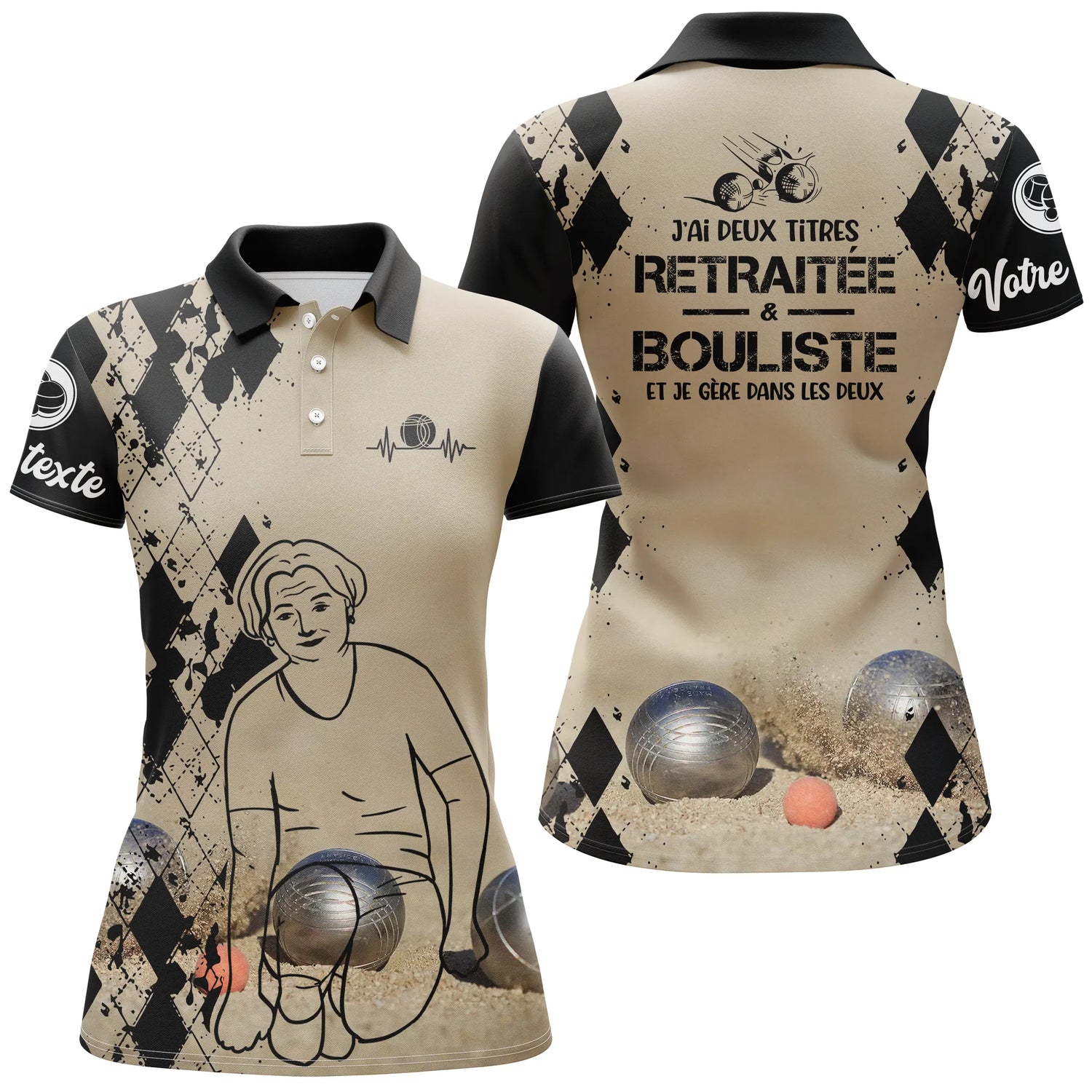 Polo Personnalisé Homme Femme, Cadeau Humour Bouliste, J'ai Deux Titres Retraité Et Bouliste - CT14112351 - Polo Femme Sable