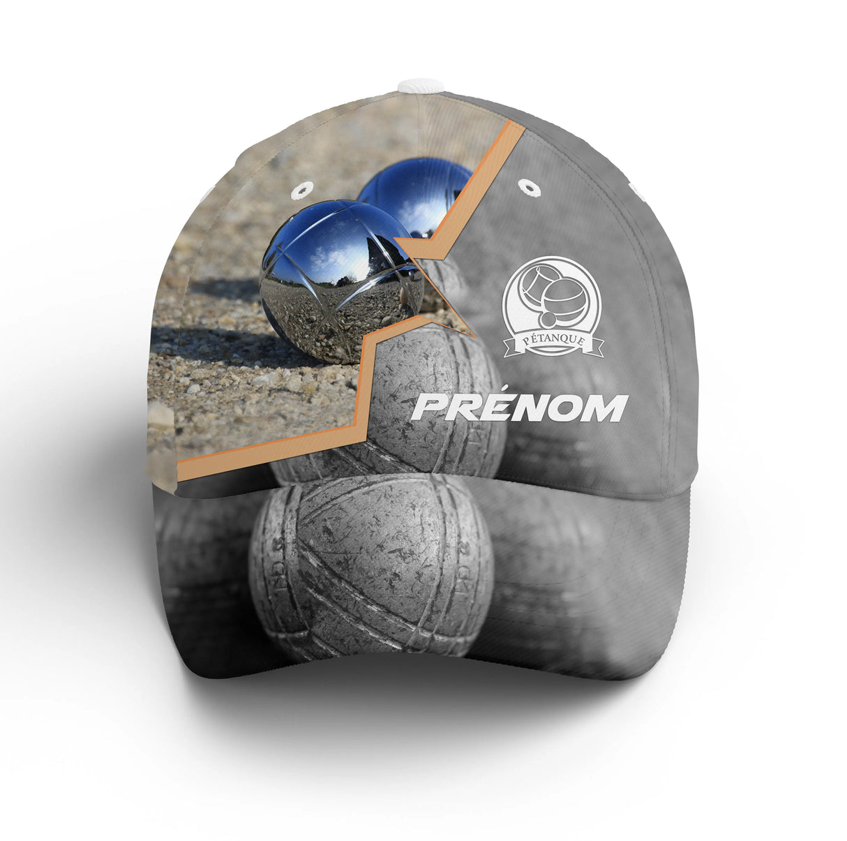 Casquette pétanque gris uniforme boule plan rapproché prénom broderie côté unisexe personnalisée
