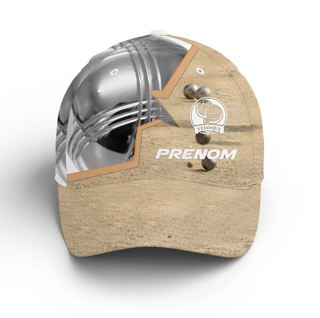 Casquette pétanque sable boules pétanque dynamiques prénom broderie côté unisexe personnalisée