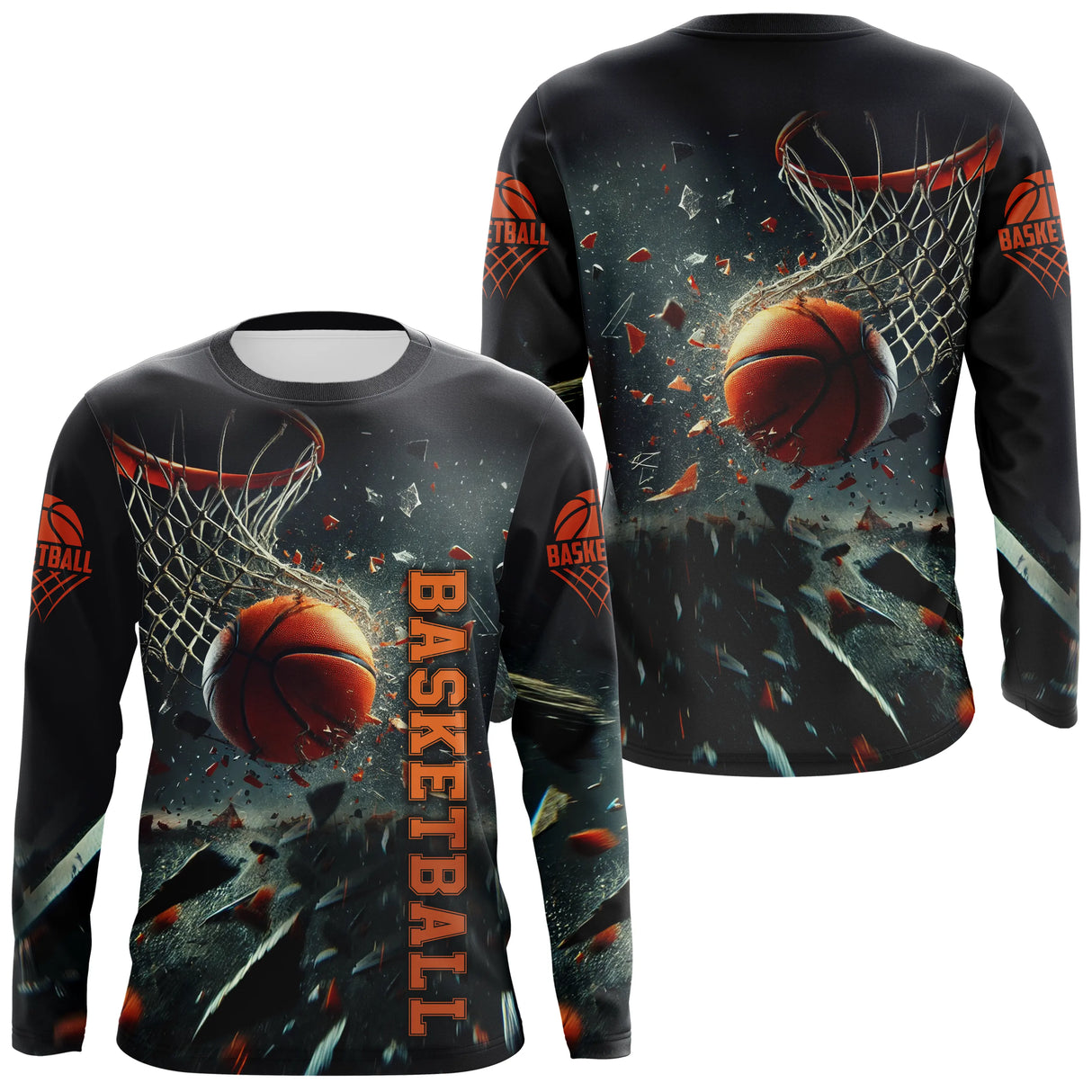 Anti-UV à capuche basketball smash design impact ballon panneau brisé et prénom au torse