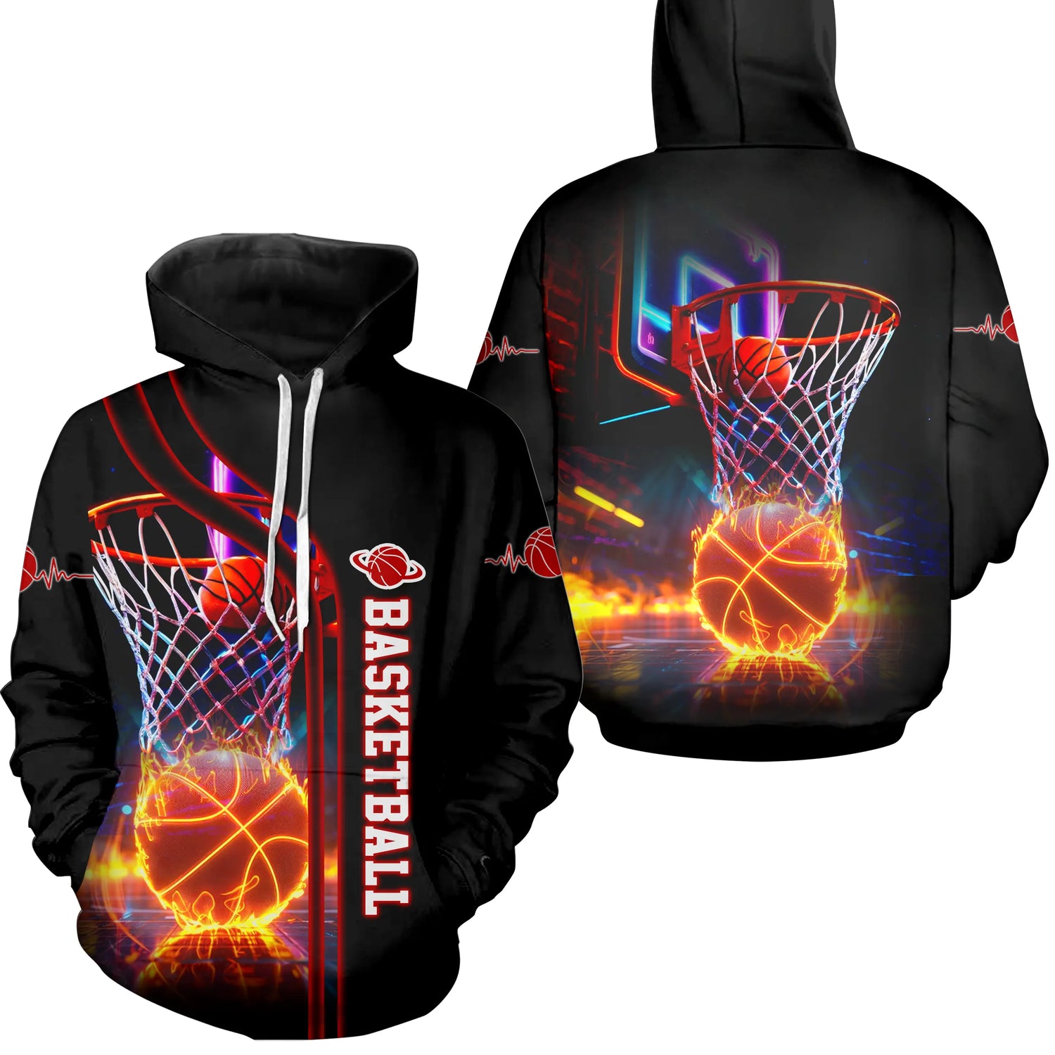 T-shirt Sport Basketball â Design Moderne avec Ballon en Flammes - A16012504 - Sweat Ă  capuche