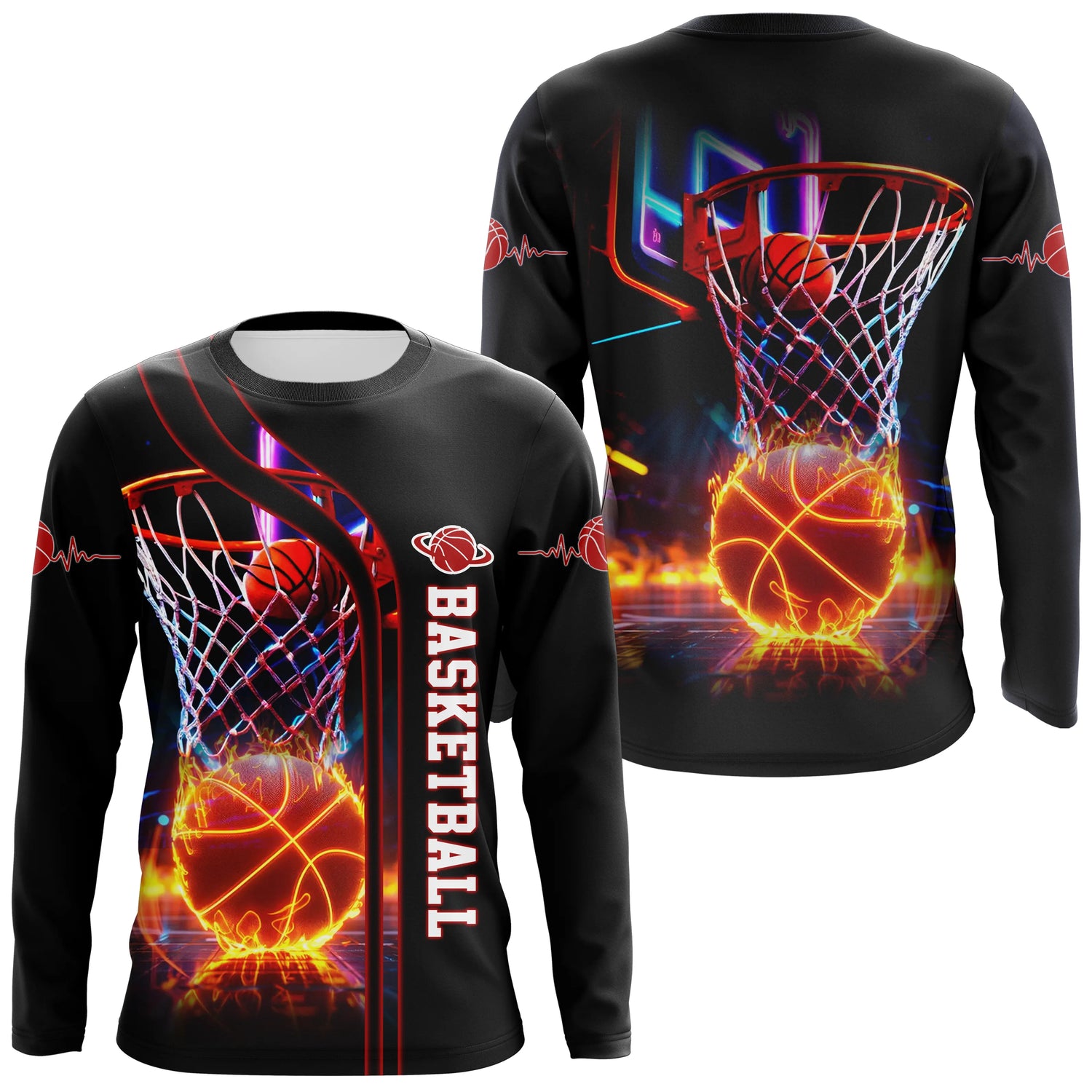 T-shirt Sport Basketball â Design Moderne avec Ballon en Flammes - A16012504 - Anti-UV T-shirt manches longues