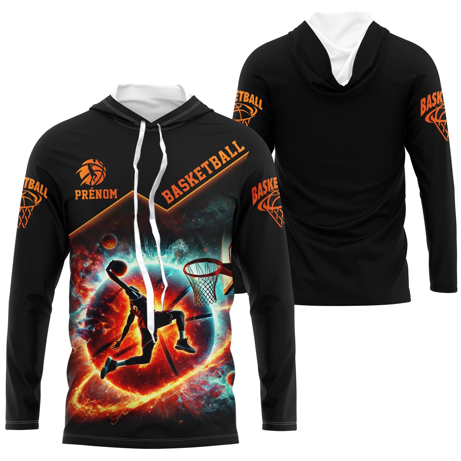 T-shirt, Sweat & Hoodie Basketball đ„ Design Galactique | Anti-UV & Confort - A160125 - Anti UV T-shirt manches longues Ă  capuche