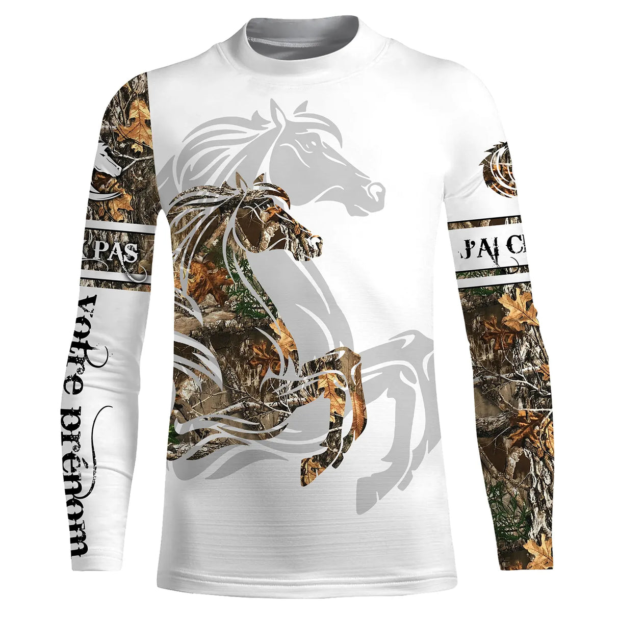 T-shirt cheval enfant manches longues tatouage tribal camouflage prénom personnalisé coupe ajustée
