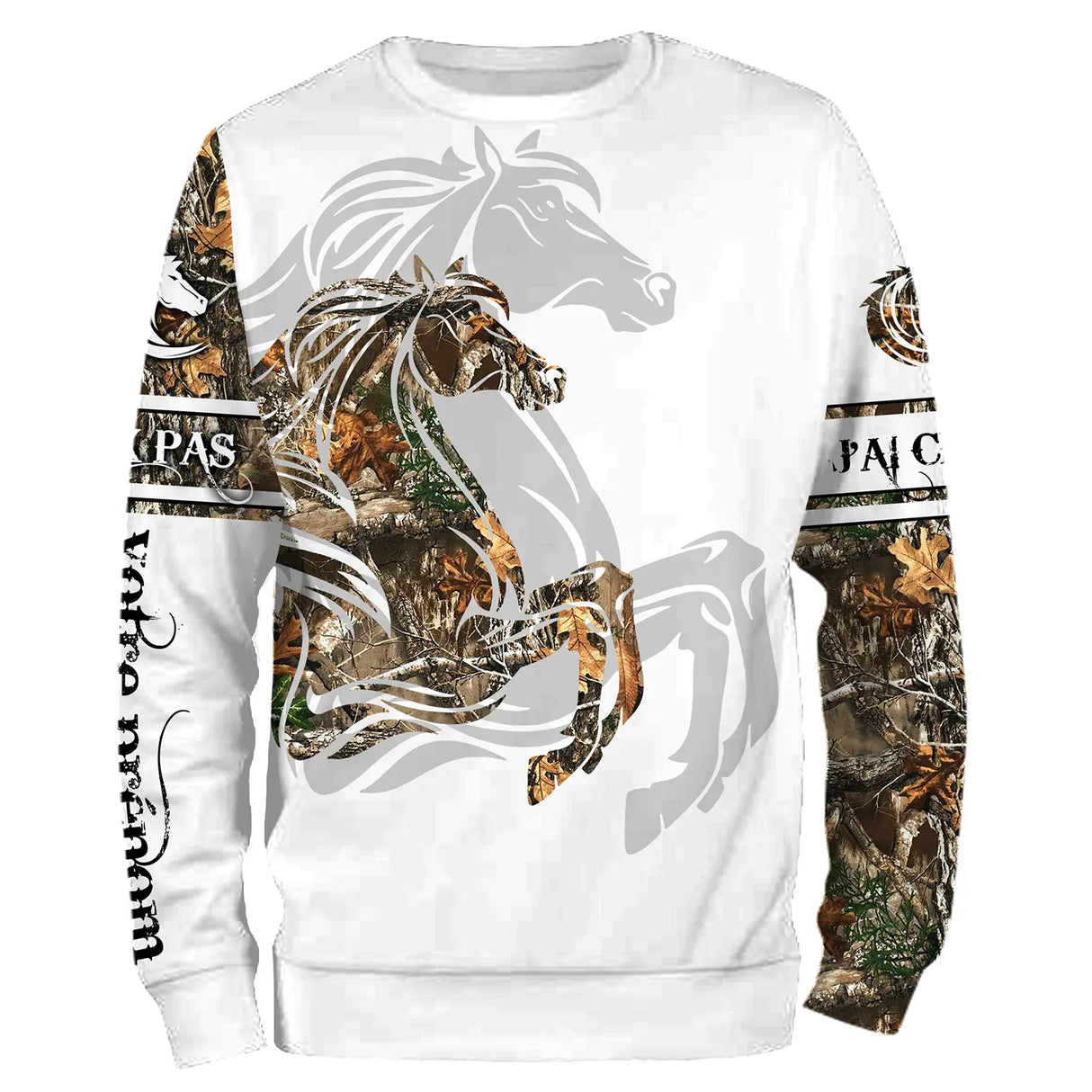 Sweater cheval unisexe tatouage tribal camouflage prénom personnalisé tissu doux confortable