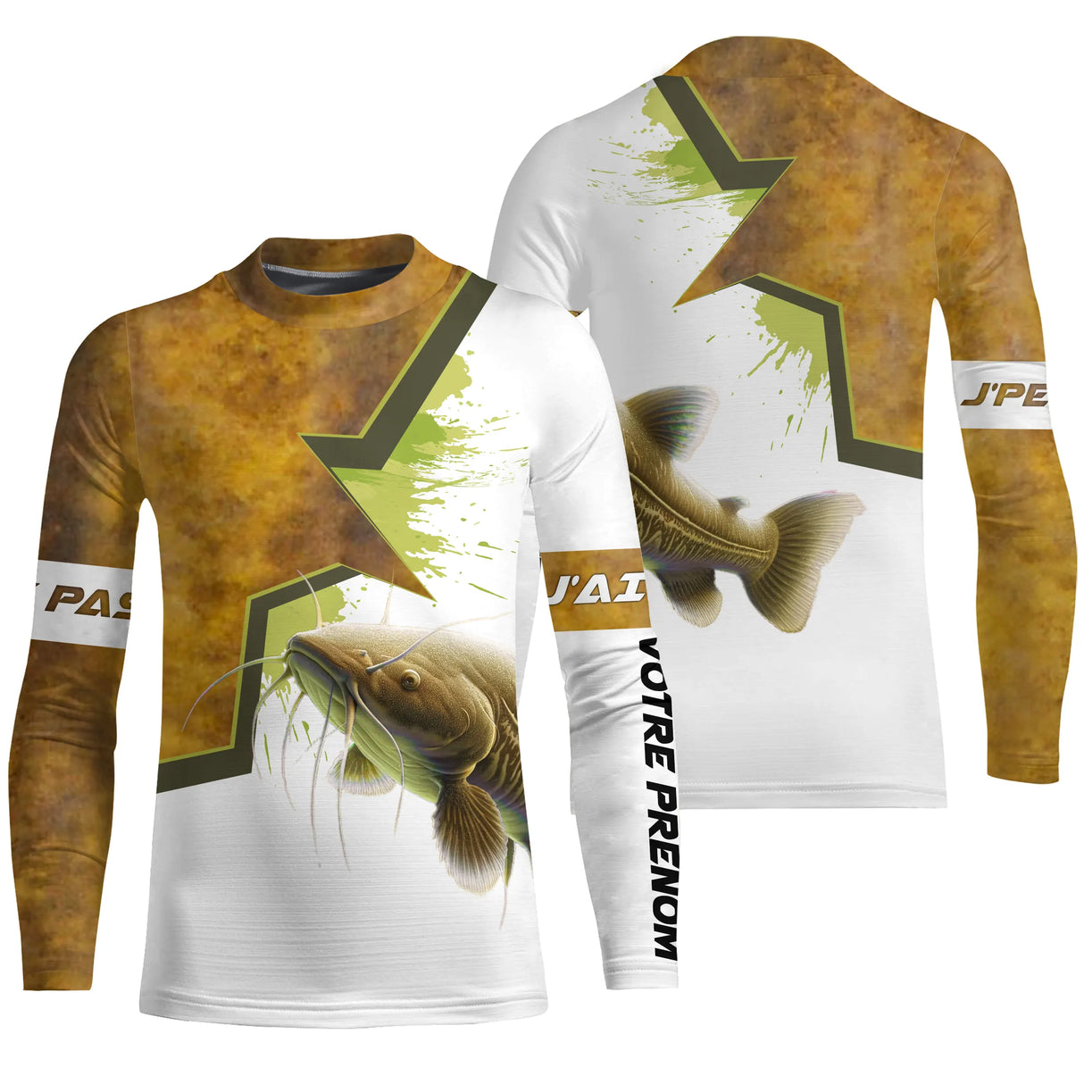 T-shirt all-over manches longues enfant pêche silure humour, design familial pour jeunes pêcheurs de carnassiers