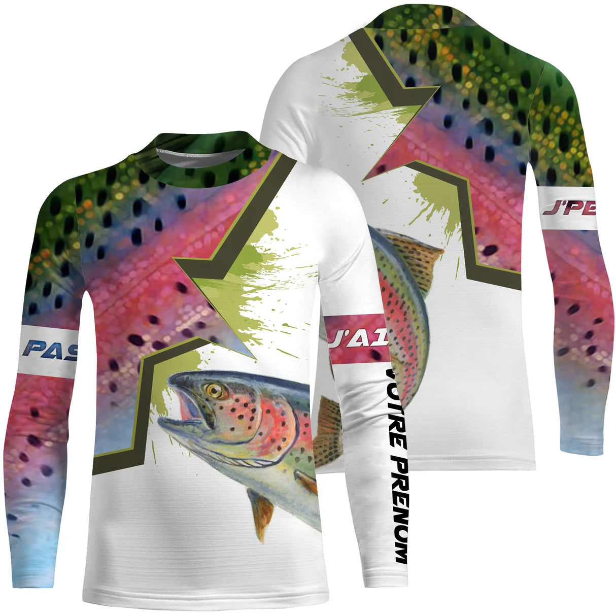 T-shirt all-over manches longues enfant pêche truite humour, design familial pour jeunes moucheurs