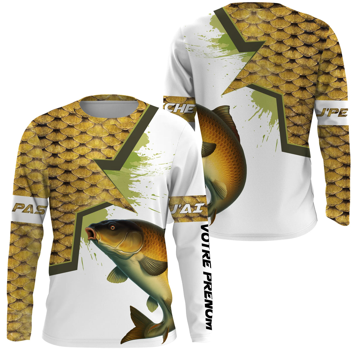 T-shirt anti UV manches longues pêche carpe humour, design slogan et carpe centrale, vêtement halieutique carpiste