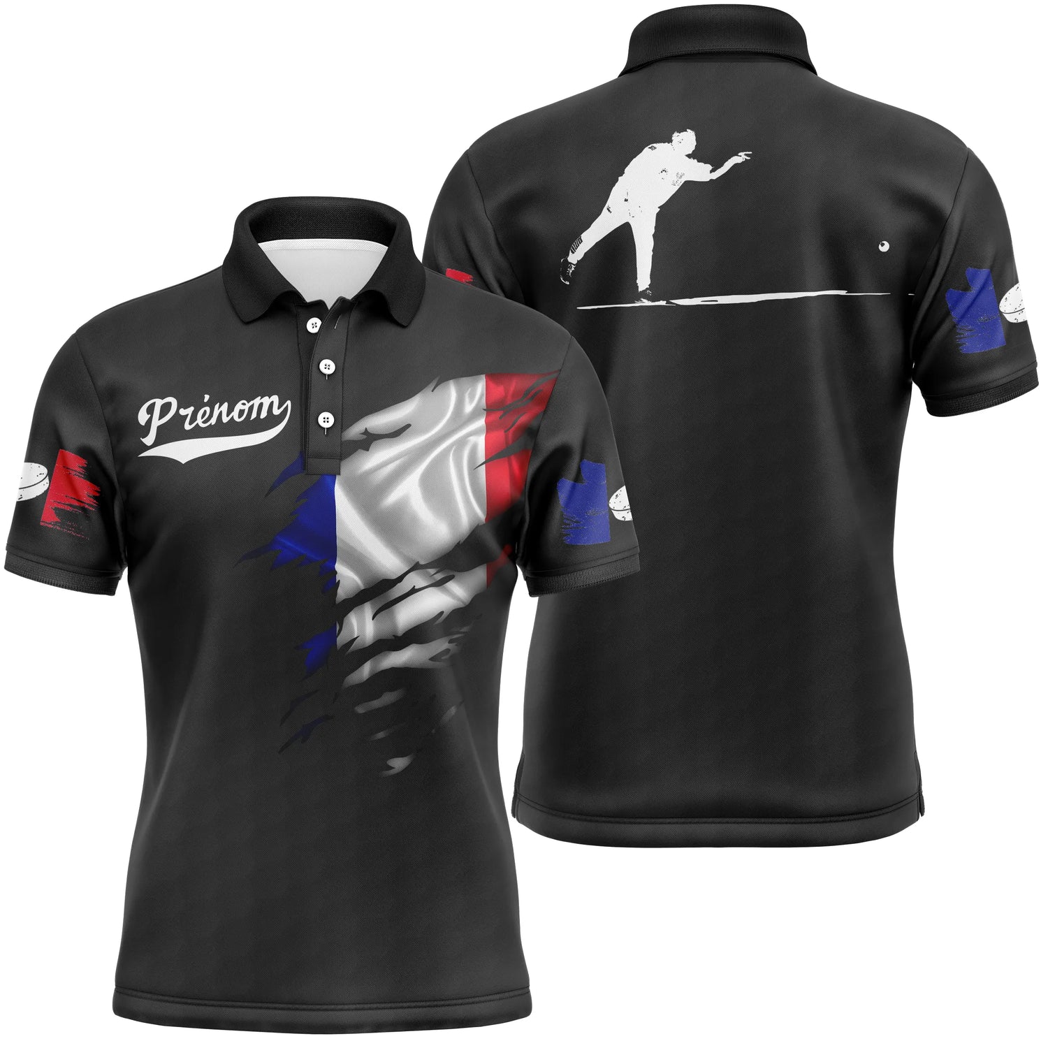Polo de jeu de palet - Design tricolore, confort optimal, personnalisation incluse - Polo Homme Noir