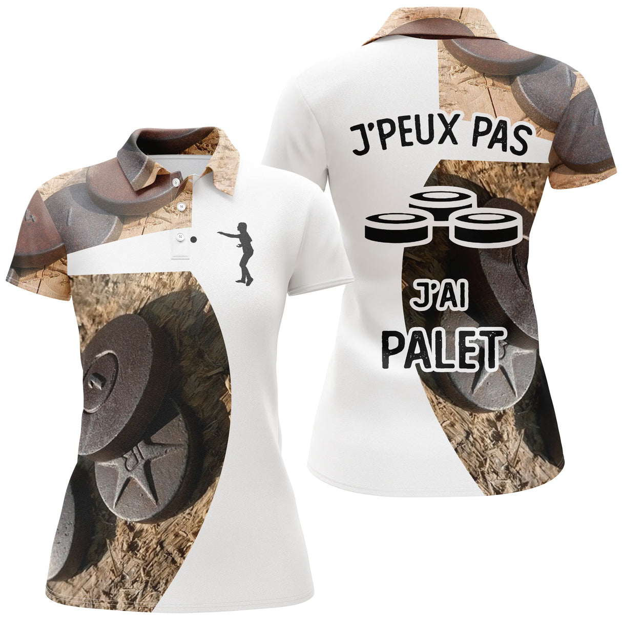 Polo palet camouflage marron vue dos message j'peux pas j'ai palet silhouette joueur design