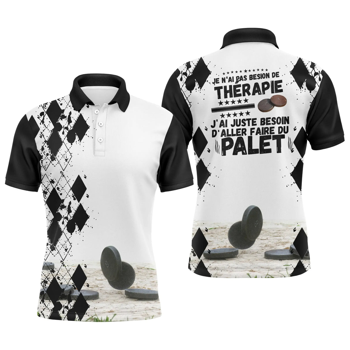 Polo palet blanc et noir damier message ne pas besoin thérapie juste palet illustration palets