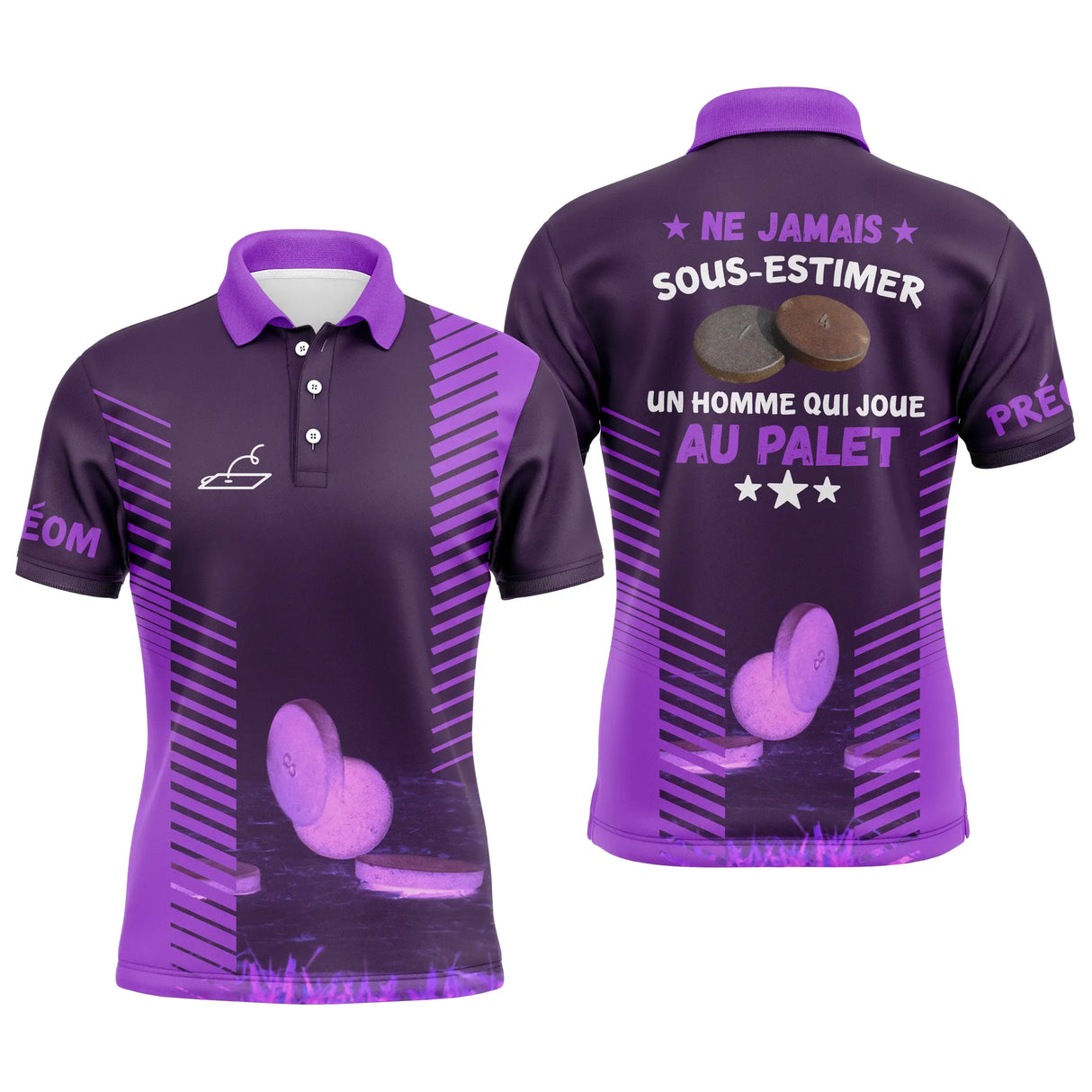 Polo palet femme violet mauve vue dos message femme palet illustration palets dégradé féminin