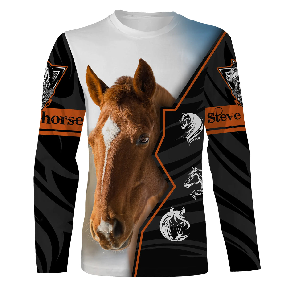 Manches longues Quarter Horse all-over portrait cheval brun bai écussons Horse coupe unisexe