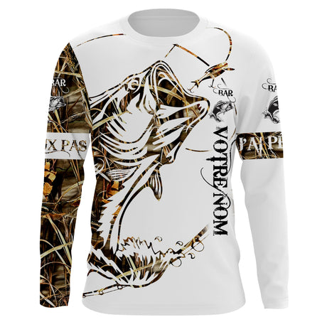 T-shirt Anti UV Pêche du Bar Personnalisable, Design Artistique - Idéal pour Toute Saison de Pêche - CT20072019 T-shirt Anti UV Manches Longues Unisexe